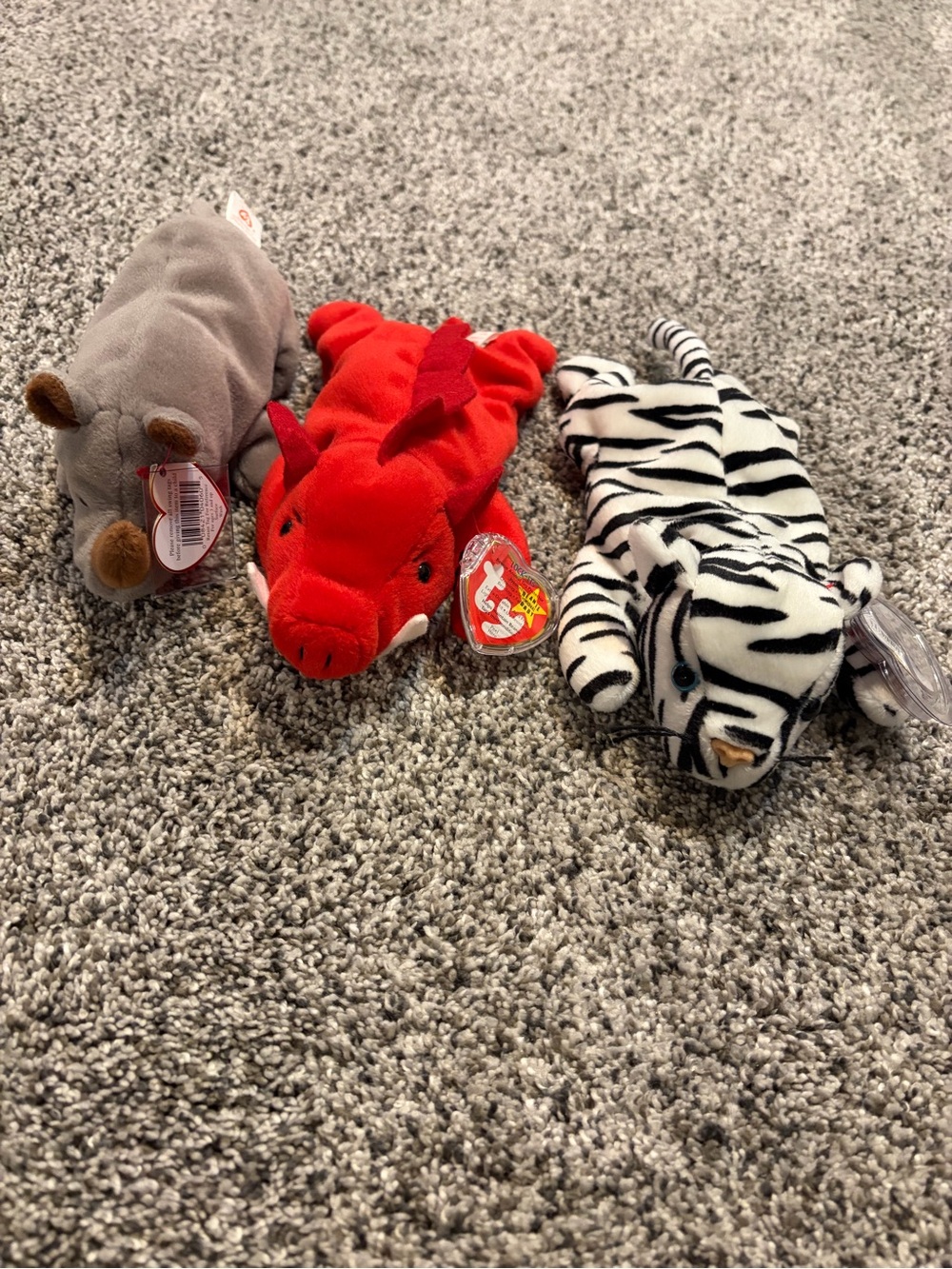 Lot of 3 vintage TY beanie babies Spike & Blizzard & Razorback 
Zebra